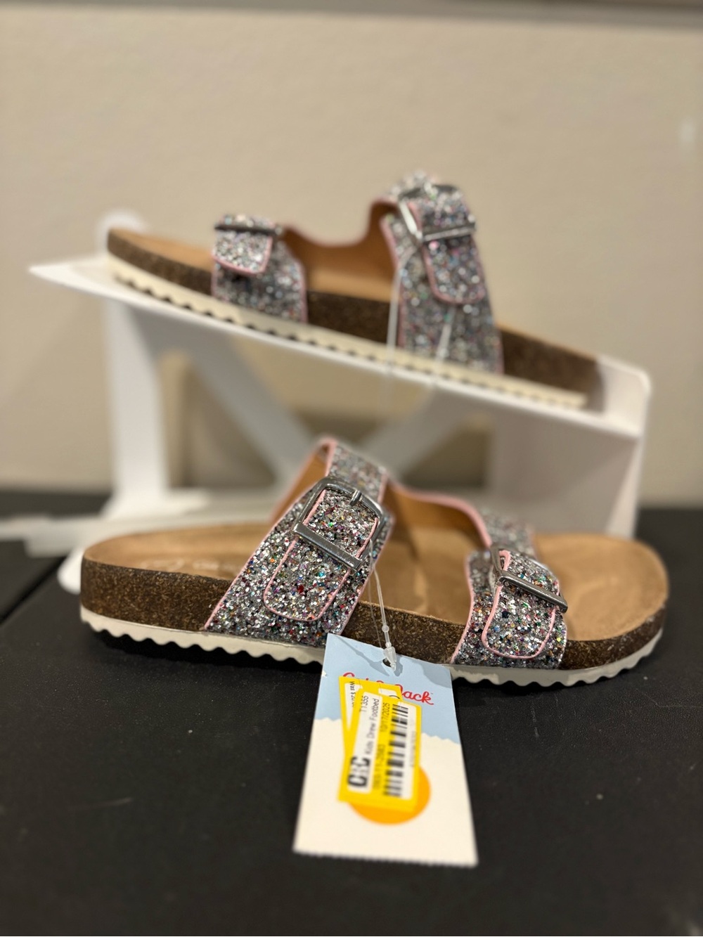 Cat And Jack Drew Footbed Sandals Silver Glitter Sparkle Slip On Toddler Size 1